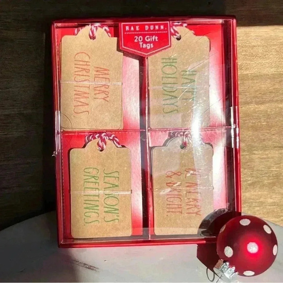 NEW Rae Dunn 20 Holiday Gift Tags w/ Red & White String - 5 Each of 4 Designs - Picture 3 of 4
